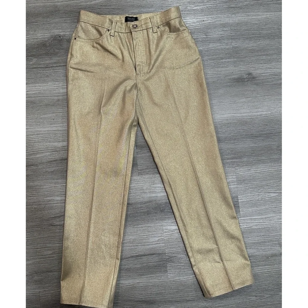 VERSACE Gianni Italy  Gold‎ Metallic Shinny Solid Women Jeans Pants Sz 30 AMGD29